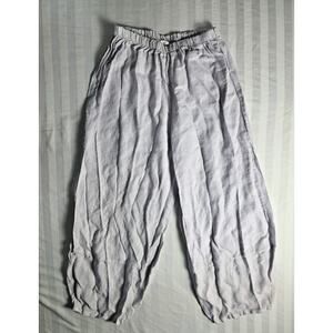 Bryn Walker Linen Balloon Crop Pants White Elastic Wst Lagenlook USA M VINTAGE